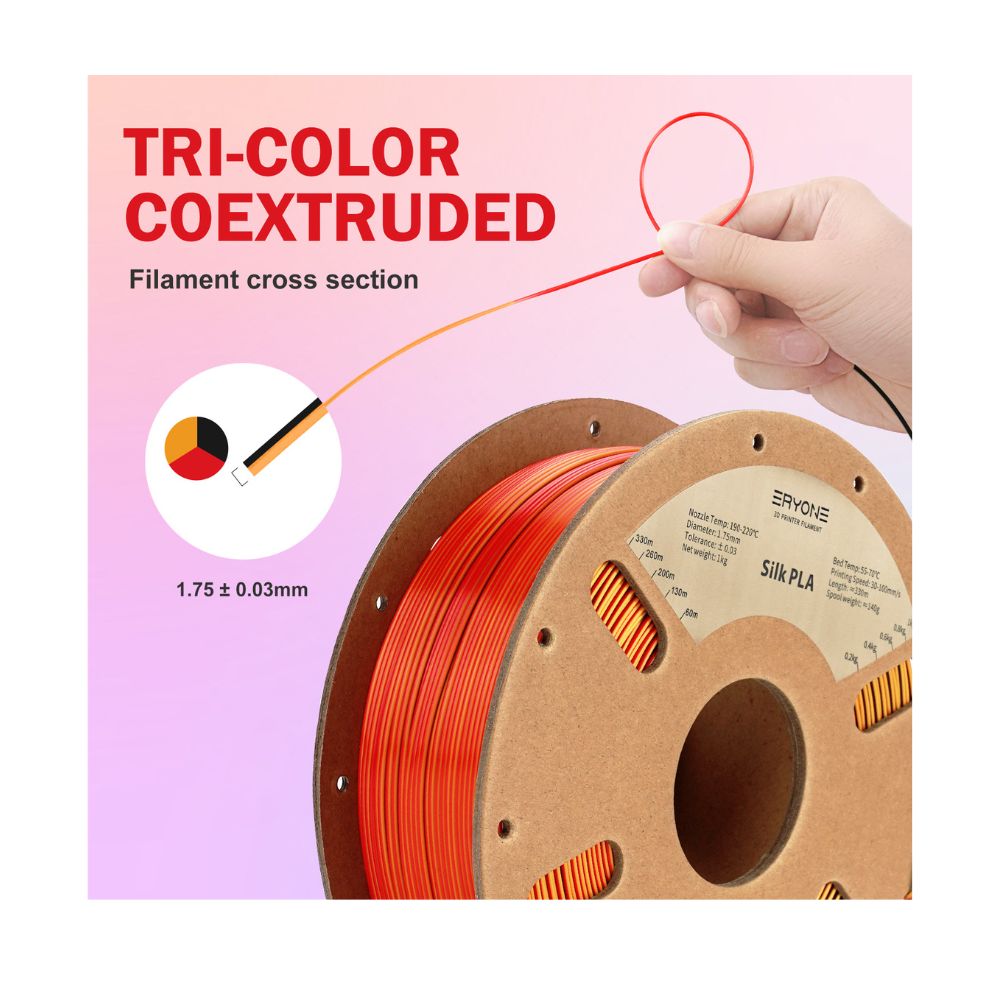 Filament SILK PLA tri-color ERYONE 1.75mm noir rouge or