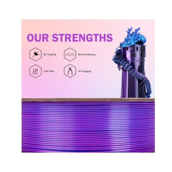 filament silk pla tri-color eryone noir violet bleu