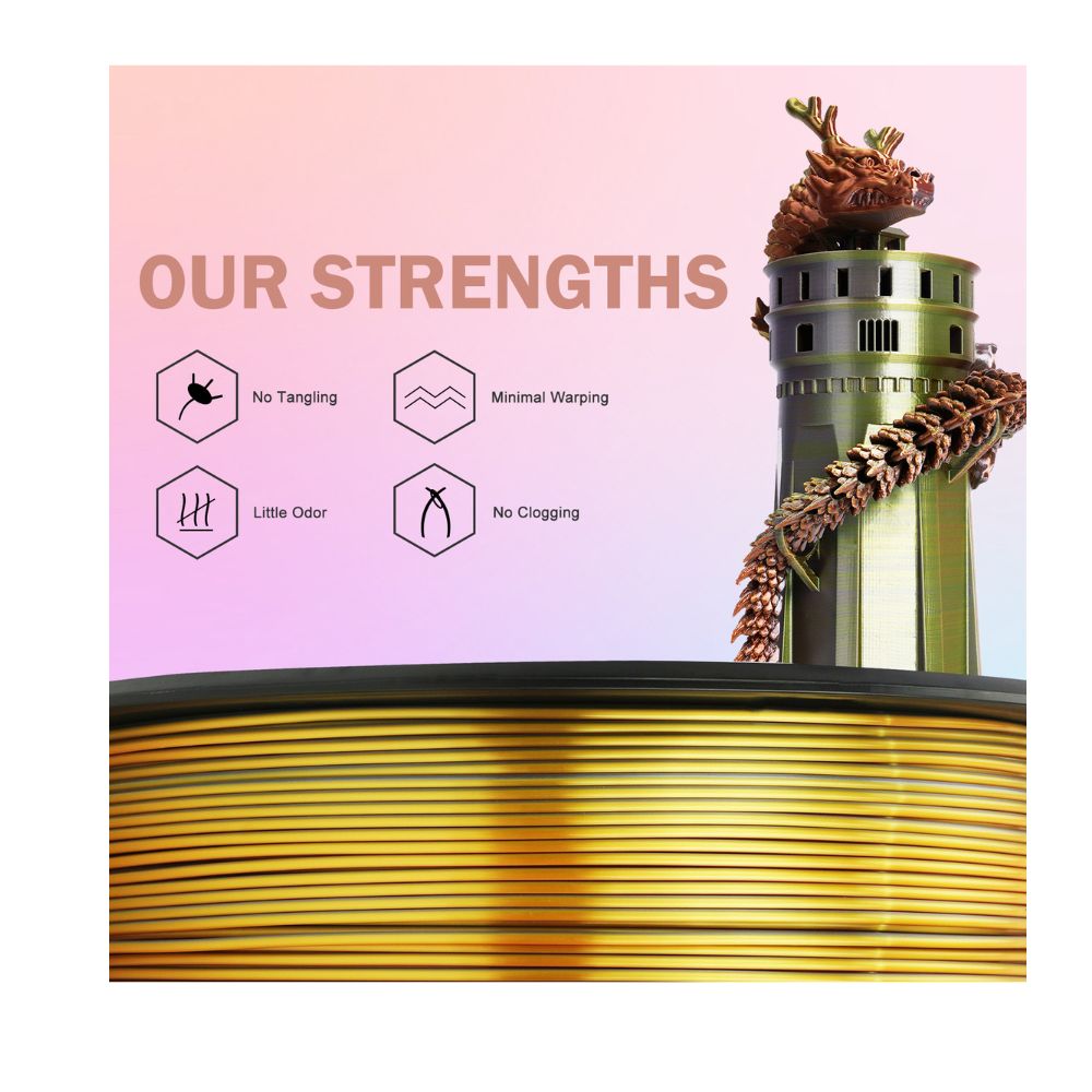 Filament SILK PLA tri-color ERYONE 1.75mm or argent cuivre
