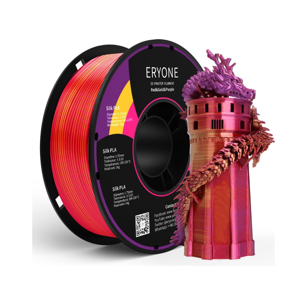 Filament SILK PLA tri-color ERYONE 1.75mm ROUGE OR VIOLET